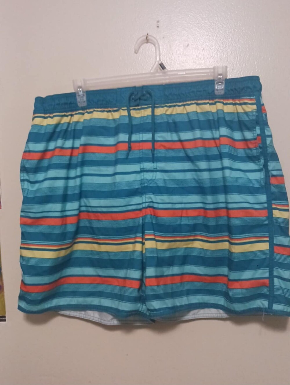 Islander Men's Turquoise Striped Swim Trunks  Orange and Yellow Bands Xxl A-34